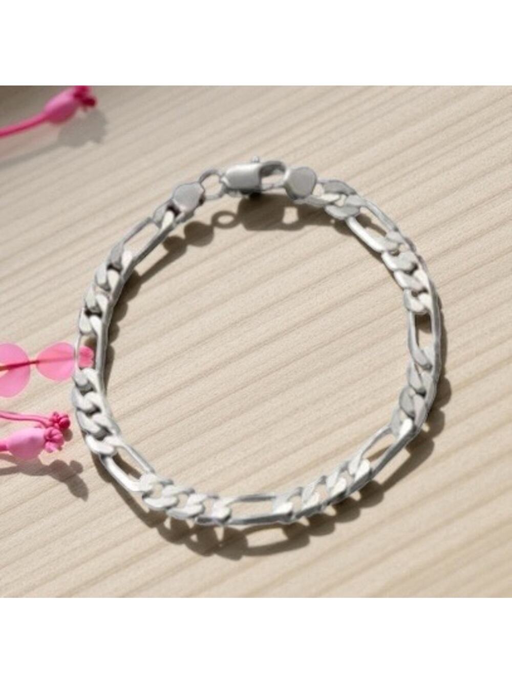 925 Stamp Silver Color  chain 4MM Figaro 7inches unisex bracelet